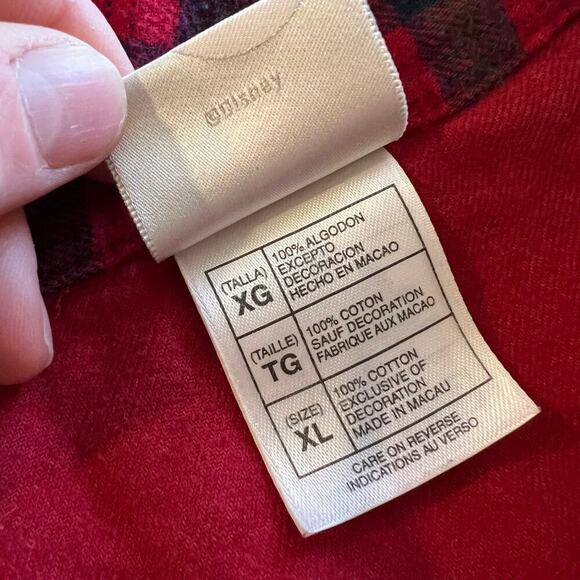 Vintage 90s Disney Mickey Mouse Red Cotton Flannel Sleep Shirt Size XL - Picture 6 of 12